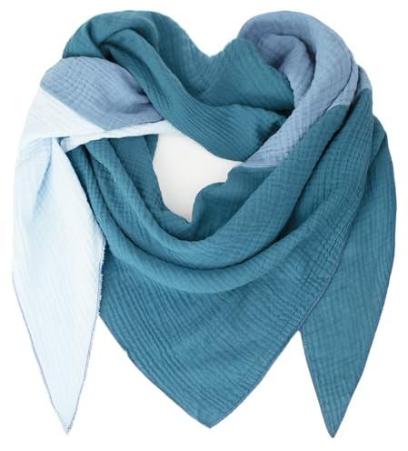 Gloop Sciarpa da donna XXL a maglia triangolare sciarpa foulard cotone triangolo mussola sciarpa senza graffi sulla pelle Made in Italy, Menta blu menta, Taglia unica