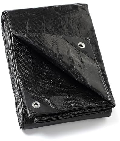 GUARD SHIELD Abdeckplane mit Ösen Wasserdicht 3m x 4m Schwarz Multifunktionale Polyester-Plane 120g/㎡ Gewebeplane Schutzplane Allzweckplane, Reißfest, UV-stabilisiert