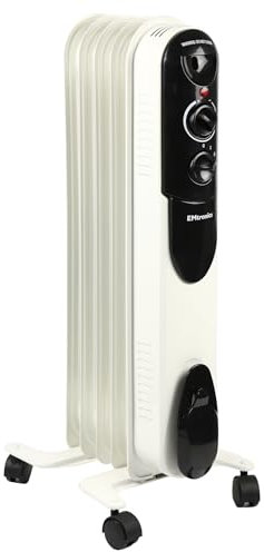 EMtronics EMOFR5WH 1000W/1KW 5 Fin Portable Electric Oil Filled Heater Radiator with Adjustable Thermostat and 3 Heat Settings for 10 sqm Room - White