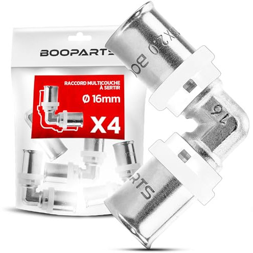 BOOPARTS – 4 Pièces – Coude Égal à Sertir Ø16 (16–16 mm) | Raccord Coudé 90° Multicouche Contour TH | Raccord Plomberie Chauffage Étanche pour Eau Chaude et Sanitaire
