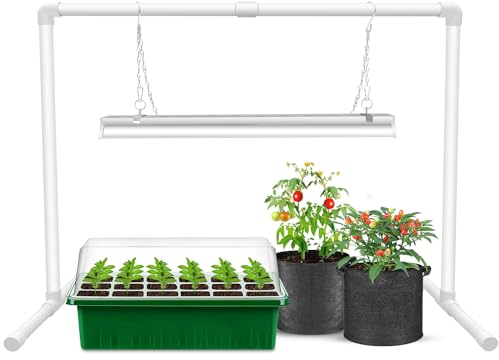 wolezek Lampada a LED a spettro completo, 144 LED, 60 cm, T5 Grow Light con supporto, lampada bianca per piante da appartamento, altezza regolabile, BL-D60A