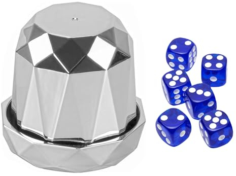 Lonimia Silber Versilberter Würfelbecher, passender Deckel, 6 Würfel, Personalisierter Rautenförmiger Würfelbecher Mit Sockel, Reflektierender, Glänzender, Galvanisierter Würfelbecher