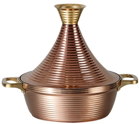 IULAVP Moroccan Tagine Cooking Pot: 304 Stainless Steel Tagine Pot with 2 Handles,Large Slow Cooker Casserole with Cone-Shaped Lid, Non Stick Moroccan Pots for Cooking,29cm (Gold)
