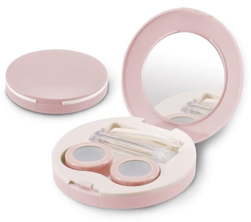 Juego de 2 recipientes para lentes de viaje, estuche portátil con espejo, removedor, pinzas y solución, soporte para lentes