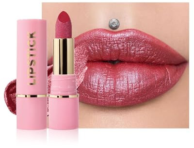 Rossetto glitterato rosa, metallizzato, lucidalabbra idratante, resistente all'acqua, durevole, altamente pigmentato, non stick Cup Diamond Sparkly Silky Lip Tint Balm Makeup per donna