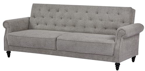 3-Sitzer Sofa MAISON BELLE AFFAIRE - 220cm - greige - Bouclé - Bettfunktion | Nosagfederung, als Schlafsofa nutzbar, Chesterfield-Design, englischer Stil, Rundum-Bezug, pflegeleicht