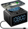 CofunKool Bedside FM Radio Alarm Clock Bluetooth Speaker with 15W Fast Wireless Charging, 10W Loud Stereo, TF Card/USB Flash Drive/AUX Input, 6 Sleep Noise Sound, Dimmable, Stepless Volume, Black