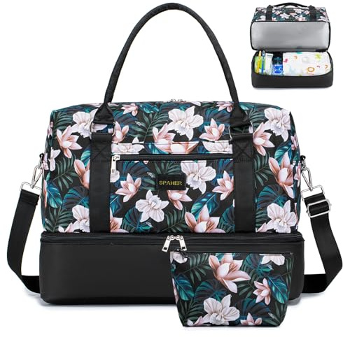 SPAHER Bolsa de Viaje 45x36x20 EasyJet Equipaje de Mano Bolsa de Deporte Mujer con Compartimento de Zapatos Bolsa de Gimnasio Grande Impermeable Bolsas de Fin Semana Mujer Gym Bag Cabin Duffle Bag