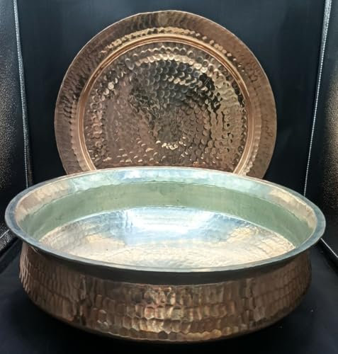 jewellary hub Lagan Handi Casserole en cuivre épais martelé pour poulet Kalai Biryani – Ustensiles avec couvercle (cuivre, 3 litres)