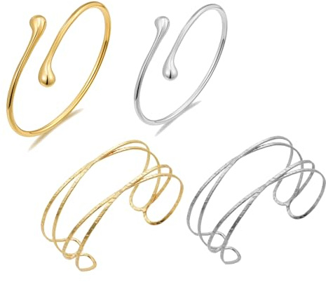 TenaLucy 4 Pezzi Bracciale Donna Oro,Bracciale Braccio Superiore Donna Bracciale Avvolgente per Braccio Braccialetto Regolabile Braccialetti Aperti da donna