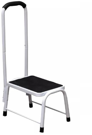 Step Stool Ladder with Handrail & Anti-Slip Grooves & Rubber Pads Non-Slip Treads, Metal Frame, White & Black – Heavy Duty Footstool for Home, Kitchen & Office Camper Van Camping Caravan Step-stool