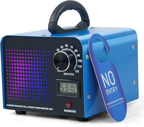 Ozongenerator 60 000 mg/h med temperatur- och fuktighetsvisning, ozon luftrenare med 120 minuters timer, för bil, lägenhet, rum, rök, djurlukt