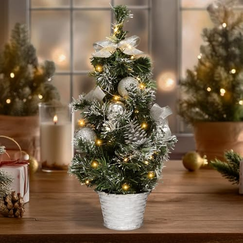 Mini Albero di Natale, 40 cm Albero di Natale Piccolo con Luci Incorporate, Mini Albero di Natale con Luci, Alberos Natales Piccolo Artificiale, Alberos di Natales da Tavolo, Decorazioni Natalizie