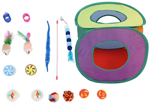 Mavaol 15 pezzi Set di giocattoli per gatti Interattivo gratuito Tenda con molle a sfera Divertente assortimento di giocattoli per gattini