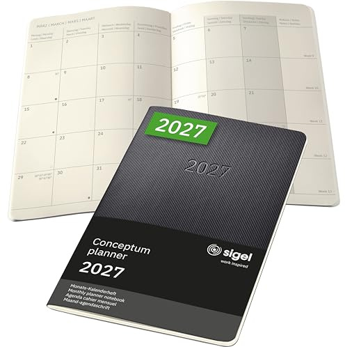 SIGEL C2784 Agenda tipo cuaderno mensual 2027, A5, tapa blanda | Calendario, planificador, organizador, diario | negro – Conceptum
