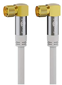 Goobay 70483 2m Satellitenkabel mit 90 Grad gewinkelten F-Stecker für DVB-S Receiver, 75 Ohm, Kabelinternet Modem, Router Weiß