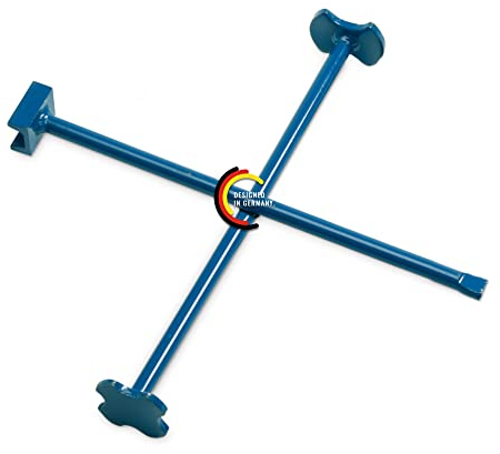 DENIOS Kreuz-Fassschlüssel aus Stahl, lackiert, Fassöffner zum Öffnen der gängigsten Fassverschlüsse nach dem Radkreuz-Prinzip