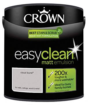 2.5L CROWN Easy Clean MATT Emulsion Multi Surface Paint That can be Used on Walls, Ceilings, Wood and Metal. Stain & Scrub Resistant Formula – Cloud Burst