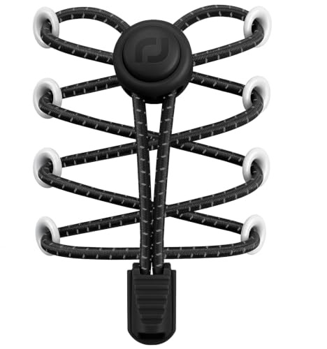 RJ-Sport Elastic Shoe Laces - Quick to Install Reflective No Tie Shoelaces for Kids and Adult (Number 002 - Black Reflective)