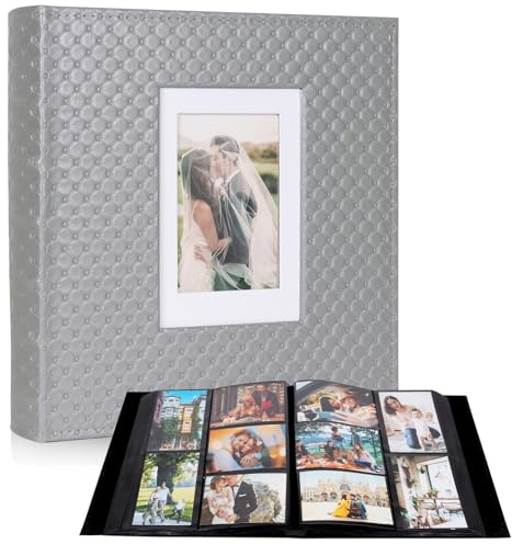 RECUTMS Large Capacity Photo Album 4x6, 600 Photos PU Leather Picture Album with Black Pages, Horizontal & Vertical Pockets, Clear Sleeves Memory Book for Family, Travel, Wedding & Gift(Grey)