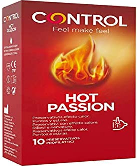 CONTROL Preservativos Hot Passion - Condones Con Efecto Calor Y Textura De Puntos Y Estrías Para Mayor Estimulación - 10 Uds - Látex - Color Transparente - Forma Ergonómica, estandar, 45 g