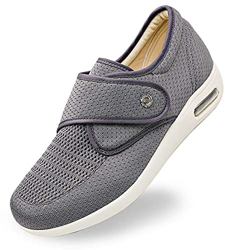 Orthoshoes Women's Diabetic Elderly Shoes Mesh Breathable Walking Sneakers Lightweight Adjustable Easy On and Off Strap Summer Slippers for Swollen Feet, Edema, Foot Pain, Bunions, Grey, 7