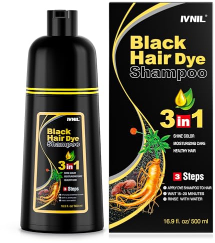 Ivnil Black Hair Dye Shampoo 3 in 1 Semi Permanent Hair Color Shampoo for Women & Men for Gray Hair Coverage, Natural Herbal Ingredients shampoo para pintar el cabello