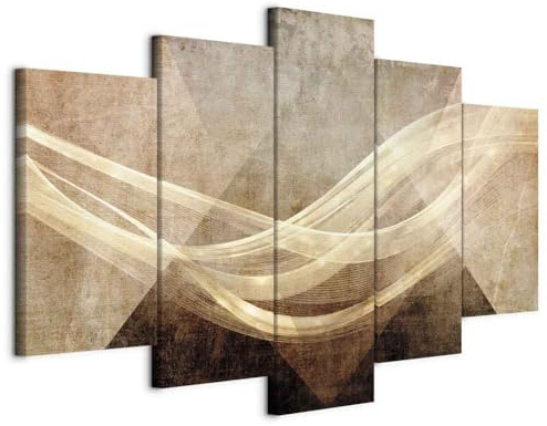 murando - Quadro Moderno per Soggiorno Astratto Geometrico 200x100 cm 5 Pezzi - Quadri Moderni Grandi Cameretta - Pannelli Decorativi per Pareti - Stampa su Tela Decori - Triangolo Beige a-A-10219-b-a
