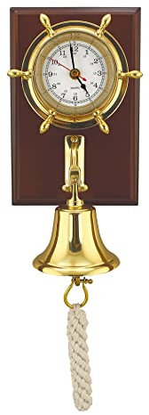 Sea-Club Uhr & Glocke auf Holzbrett Nautik Messing/Holz