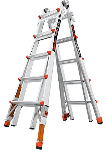 Revolution 2.0, Model 22 - ANSI Type IA - 300 lb Rated, Aluminum Articulated Extendable Ladder with TIP & Glide Wheels and Ratchet Levelers