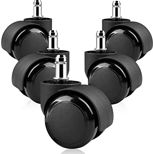 Relota 5 Piezas ruedas silla oficina 11X 22MM, rueda silla gaming Diseño de Rueda Doble, Ruedas de Repuesto Universales Seguro Silenciosas y sin Arañazos para Todo Tipo de Suelos, Negro