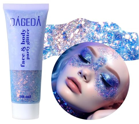 Prreal Body Glitter Gel 50ml, Paillettes De Visage, Body Gel Paillettes | Shimmer Liquide Fard à Paupières, Paillettes Chunky Holographique Laser Poudre Festival Glitter, 08 Bleu Violet