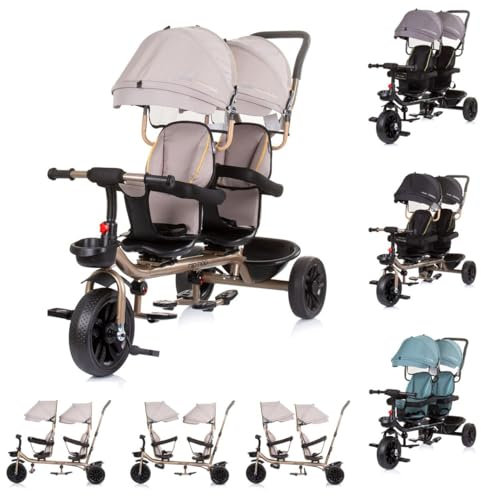 Chipolino Zwillingsdreirad Hip Hop, Zwei Kinder, bis 40 kg, Sitze 360° drehbar, Farbe:beige