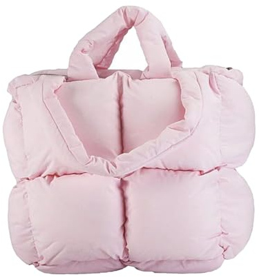 CLSSLVVBN Mjuk kudde Handväska Lätt och vattentät Snygg Quiltad Quiltad Fuzzy Högkapacitets underarmsväska Nylon Bekvämt, Rosa