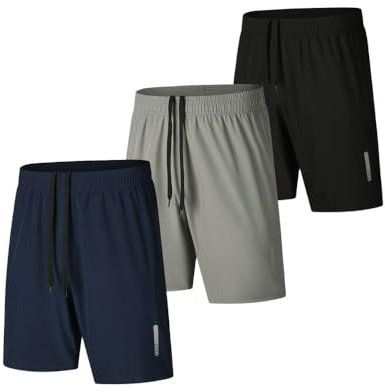 fovdtaa 3er-Pack Herren-Sport-Shorts, schnelltrocknende Shorts, Fitnessstudio, Laufen, Workout, Activewear für Herren, Laufshorts, #122 - Schwarz, Grau, Marineblau, L
