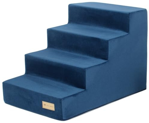 Velinda Escaliers en Mousse pour Chiens et Chats 4 marches Aide pour Votre Animal de Compagnie (Couleur: Bleu Marine)