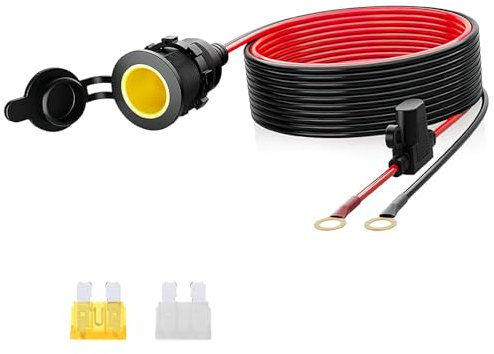 Presa Accendisigari Auto 12V-24V DC, Impermeabile e Universale Accendisigari con Cavo 1m e con 20A/25A Fusibile, Adattatore di Alimentazione per Veicoli come Auto, Moto, Barca, Camion