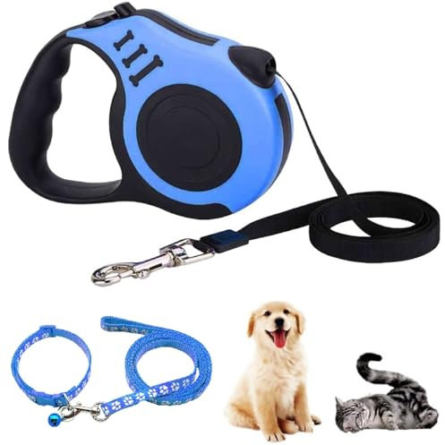 Hundeleine,5 m Einziehbar Hundeleine,Hundeleine Ausziehbar mit Anti-Rutsch Griff,Hundeleine Gurt Rollleine für Training und Spaziergänge für Kleine und Mittelgroße Hunde bis 15kg (Blau)