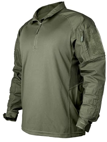 IDOGEAR Chemises De Combat Chemise Tactique à Manches Longues avec Coudières Chemises Militaires avec Poches Vêtements Airsoft Hauts (Ranger Green,Small)