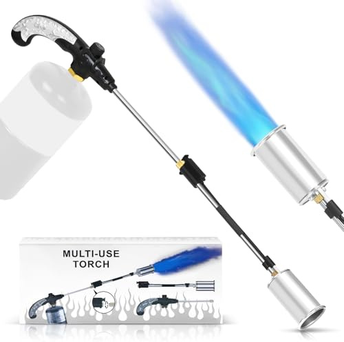 Propan ficklampa ogräsbrännare, hög effekt kraftig blå 76 cm avtagbar lång arm propan ogrä och flamkontroll för ogrästrädgård, stubbar, trä, smältis, snöväg, tak, utomhus