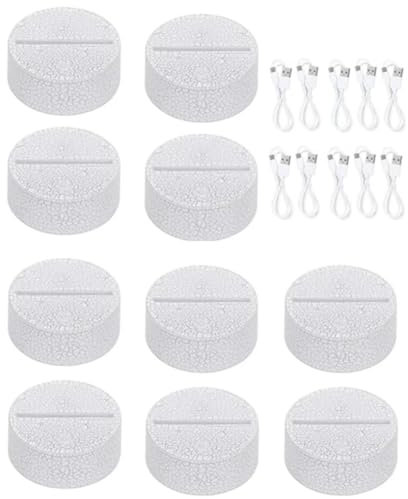 Yuattory 10 Pezzi Base per Lampada da Tavolo nel Acrilico 3D LED Base per Luce Notturna 7 Colori Regolare ABS Accessori per Illuminazione Un Batteria o Tramite USB