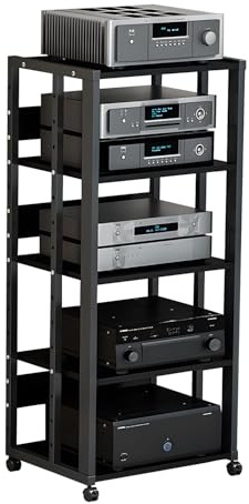 jvsufuik 5-Tier AV Media Stand with Wheels, Media Console Cabinet With Adjustable Shelves, Metal Audio Rack, Mobile Game Console Stand, Stereo Audio Cabinet For Record Player, Dvd, TV Box