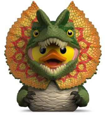 TUBBZ: Jurassic World Rebirth - Dilophosaurus Mini Rubber Duck Toy 5 cm | Official Jurassic World Merch – Mini Vinyl Figure with Bathtub Display, Dinosaur Character, Fan Decor & Novelty Duck Gift