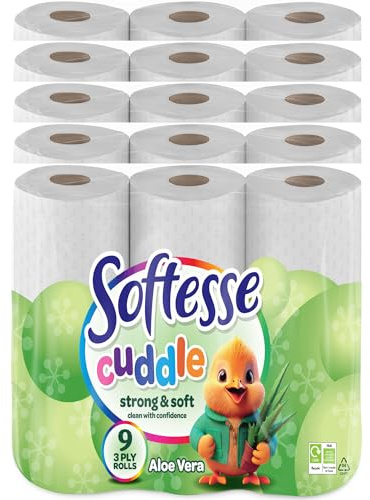 Softesse Cuddle 45x Toilet Rolls Tissue Paper 3 Ply Luxury Quilted Soft Aloe Vera Scented Multi Bulk Bundle Pack Huge Savings