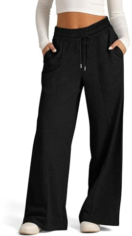 Joggers for Women Drawstring High Waist Wide Leg Pants with Pockets Solid Color Cargo Athletic Long Trousers Baggy Jogging Sweatpants Tracksuit Bottoms Casual Lounge Active Pants Black