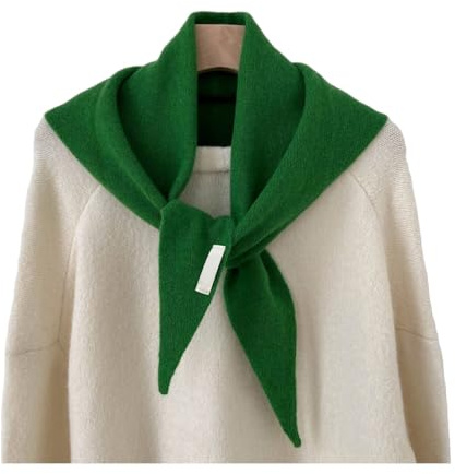 Knitted Triangle Scarf For Women, Wool Warm Shawl Scarf Women Neck Protection Small scarf Cashmere Scarf (Green,One size)