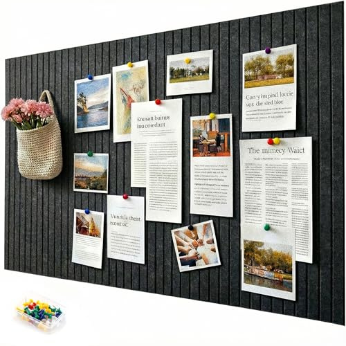 Filt anslagstavla stor självhäftande, 60 x 40 cm dekorativ anslagstavla Memo Boards bulletinbräda, vikbar fototavla memotavlor väggdekoration för kontor kök, svart