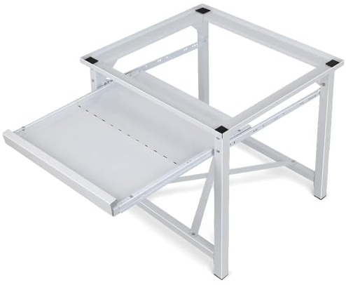 Tvättmaskinsunderrede av stål, tvättmaskinshöjning med hyllor, belastning på 150 kg, stabil tvättmaskinsbas, plattformshöjning för torktumlare kylskåp, vit, 60 x 56 x 52 cm (LXBXH)