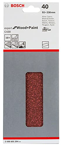 Bosch 2 608 605 294 - Juego de 10 hojas lijadoras (93 x 230 mm, 40)