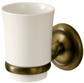 Bisk 00407 Gobelet en céramique avec Support en Laiton Antique 7,8 x 12 x 10,5 cm